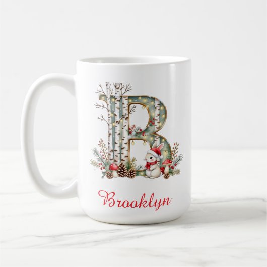 イニシャルBのうさぎ メリークリスマス コーヒーマグカップ (左)