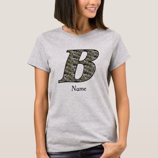 イニシャルBモノグラム入りアジサイのお花のカスタムデザイン Tシャツ (正面)