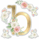 イニシャルBモノグラム赤面バラフローラ水彩 シール (正面)