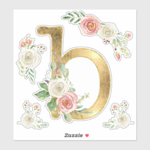 イニシャルBモノグラム赤面バラフローラ水彩 シール