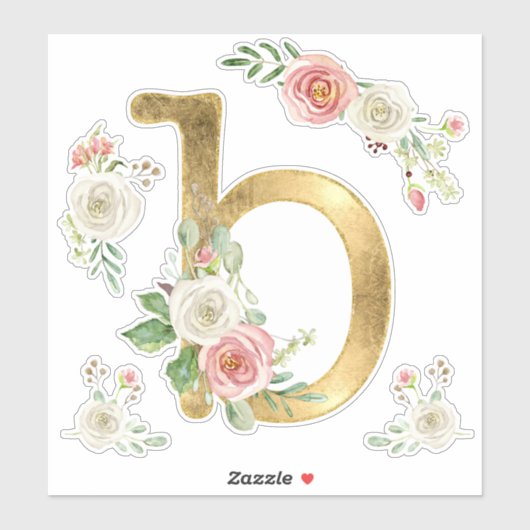 イニシャルBモノグラム赤面バラフローラ水彩 シール (シート)