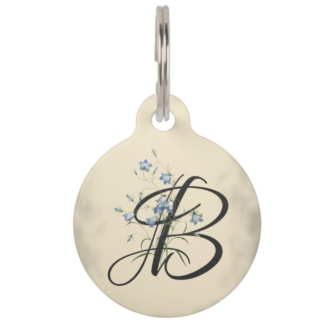 イニシャルB、ヴィンテージブルーベルズペット名タグ ペット　ネームタグ (正面)