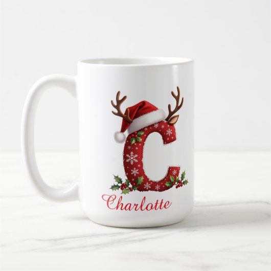 イニシャルCの雪の結晶 メリークリスマス コーヒーマグカップ (左)