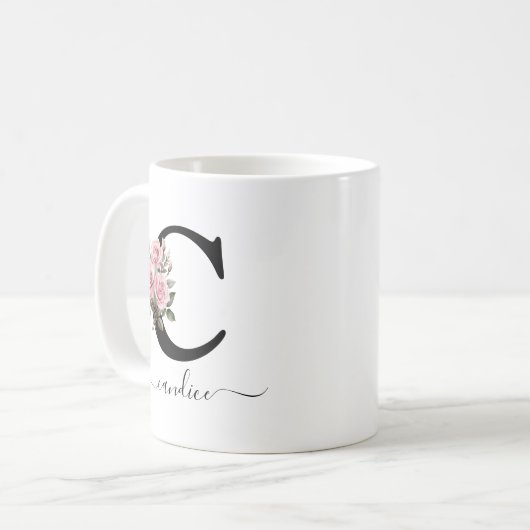 イニシャルCピンクローズフローラフラワーズモノグラム名 コーヒーマグカップ (正面左)