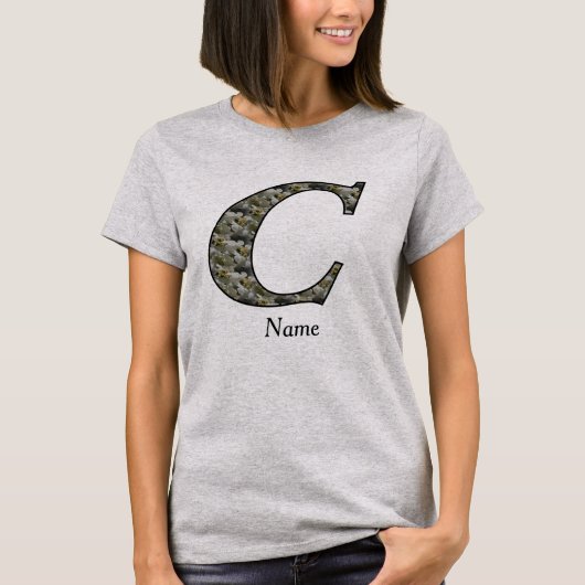 イニシャルCモノグラム入りアジサイフラワーデザイン Tシャツ (正面)