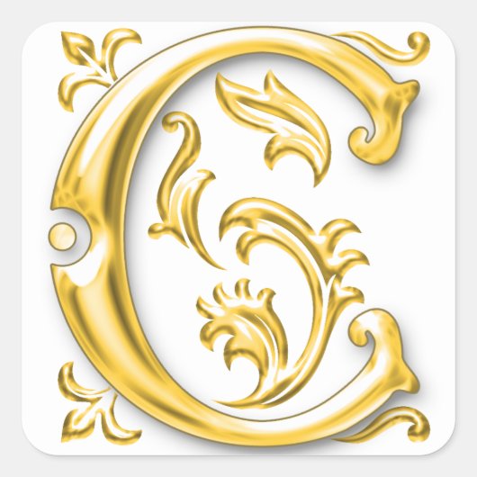 イニシャルC大文字ステッカー(金ゴールド) スクエアシール (正面)