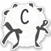 イニシャルC 黒と白のリボン ビンテージケーキ シール (正面)