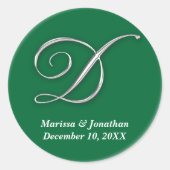イニシャルDグリーンモノグラム名前をカスタムするの好意シール ラウンドシール (正面)