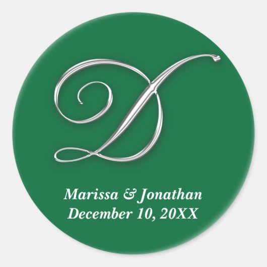 イニシャルDグリーンモノグラム名前をカスタムするの好意シール ラウンドシール (正面)