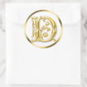 イニシャルDラウンドステッカー金ゴールド ラウンドシール (バッグ)