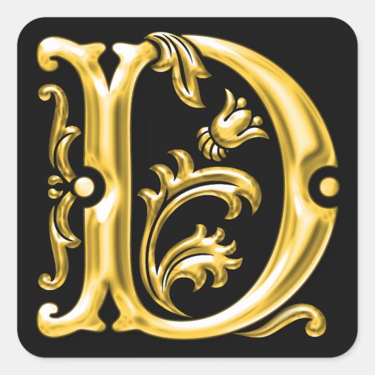 イニシャルD大文字ステッカー(金ゴールド) スクエアシール (正面)