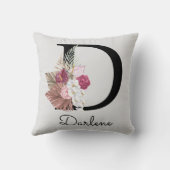 イニシャルD ピンク ボヘミアンフラワー クッション (裏面)