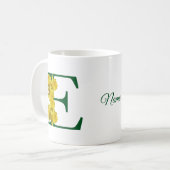 イニシャルEの水仙モノグラム オーダーメイド コーヒーマグカップ (正面左)