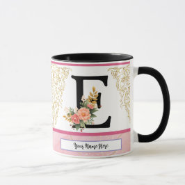 イニシャルEフラワーモチーフマグカップ - 名前入り カップ