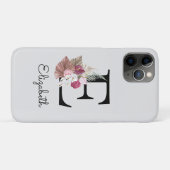 イニシャルE モダン ピンク フラワー Case-Mate iPhoneケース (裏面(横))