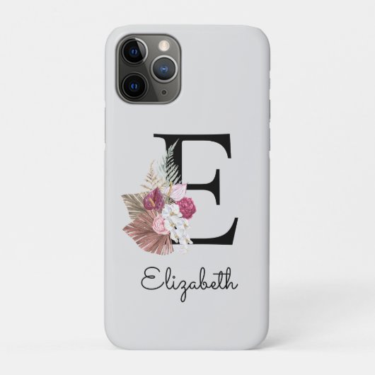 イニシャルE モダン ピンク フラワー Case-Mate iPhoneケース (裏)