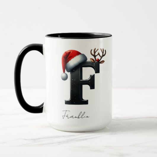 イニシャルFのクリスマスマグ|名入れマグカップ マグカップ (左)