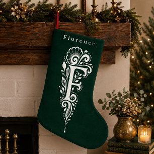 イニシャルFのボタニカルモノグラム オーダーメイドクリスマスストック スモールクリスマスストッキング