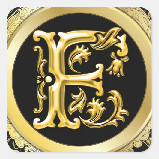 イニシャルFスクエアステッカー金ゴールド スクエアシール (正面)