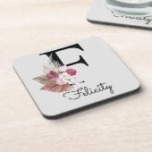 イニシャルFモダンピンクボホガーリーフローラ コースター (左側)