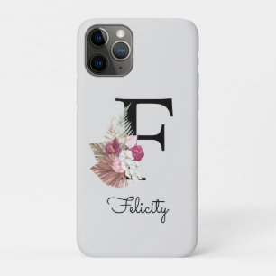 イニシャルFモノグラムのピンクボホフローラ iPhone 11 PROケース