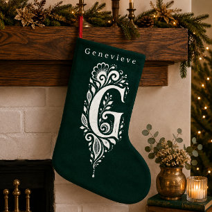 イニシャルGの植物モノグラム刺繍ストックキング スモールクリスマスストッキング