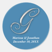 イニシャルGブルーモノグラム名前をカスタムするの好意シール ラウンドシール (正面)