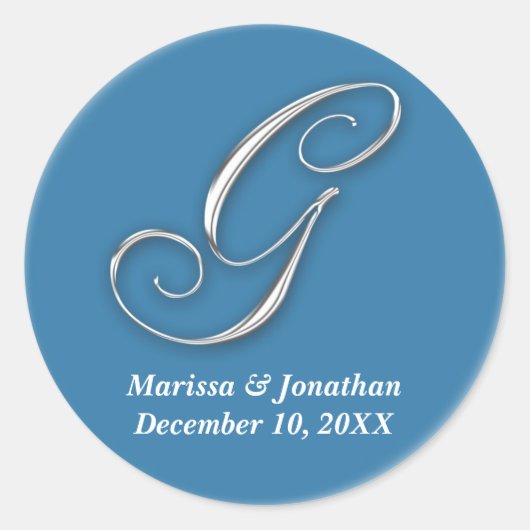 イニシャルGブルーモノグラム名前をカスタムするの好意シール ラウンドシール (正面)