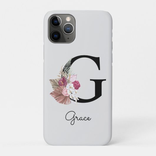 イニシャルGモノグラム ピンク ボホ ガーリーフラワー Case-Mate iPhoneケース (裏)