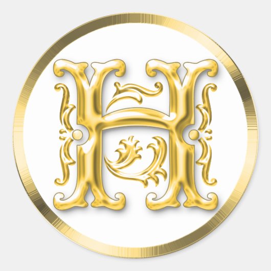 イニシャルHラウンドステッカー金ゴールド ラウンドシール (正面)