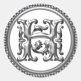 イニシャルHラウンド銀色ステッカー ラウンドシール