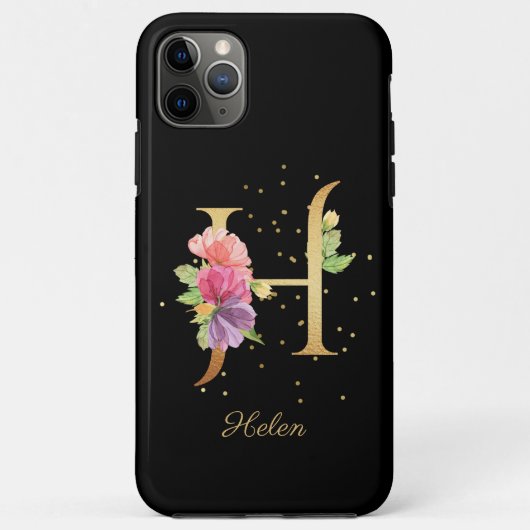 イニシャルH フラワーモノグラム 名前をカスタマイズ Case-Mate iPhoneケース (裏面)