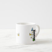 イニシャルI フラワー バタフライ モノグラム エスプレッソカップ (正面右)