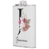 イニシャルJのピンクボヘミアンフラワーモノグラム フラスク (左)