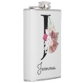 イニシャルJのピンクボヘミアンフラワーモノグラム フラスク (右)