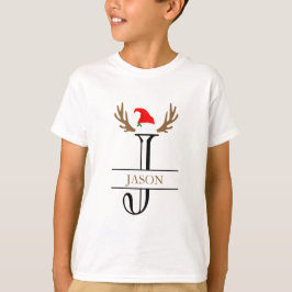 イニシャルJサンタ帽子とツノのカスタムTシャツ Tシャツ