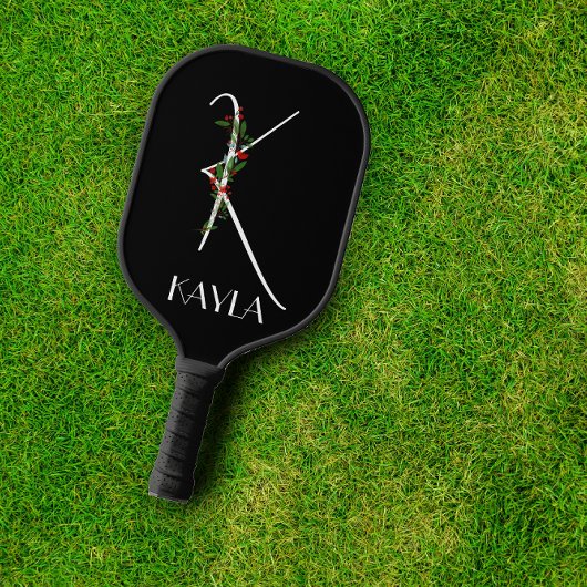 イニシャルKモノグラム赤フローラグランドマブラック ピックルボールラケット