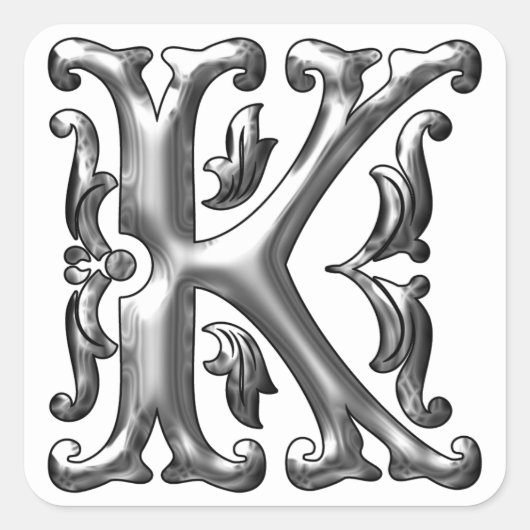イニシャルK大文字シルバーステッカー スクエアシール (正面)