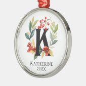 イニシャルK ベリーのリース クリスマス メタルオーナメント (左)