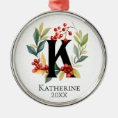 イニシャルK ベリーのリース クリスマス メタルオーナメント (正面)