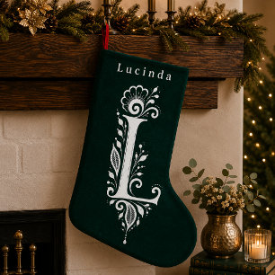 イニシャルLのボタニカルモノグラム オーダーメイドクリスマスストック スモールクリスマスストッキング