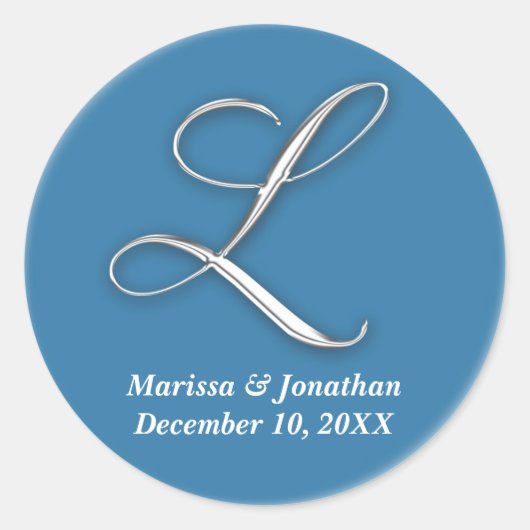 イニシャルLブルーモノグラム名前をカスタムするの好意シール ラウンドシール (正面)