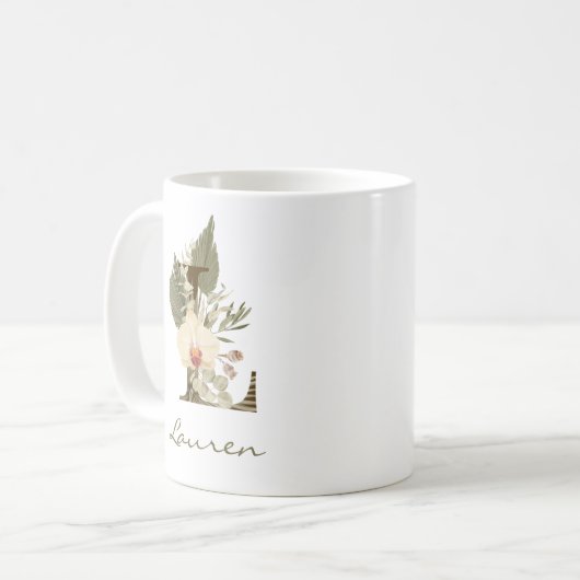 イニシャルLボホーフローラオーキッドグリーナリー名前をカスタムする コーヒーマグカップ (正面左)