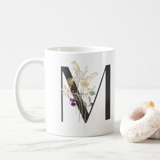イニシャルMソフトカラー花コーヒーマグ コーヒーマグカップ (ドーナツ)