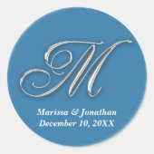 イニシャルMブルーモノグラム名前をカスタムするウィープシール ラウンドシール (正面)