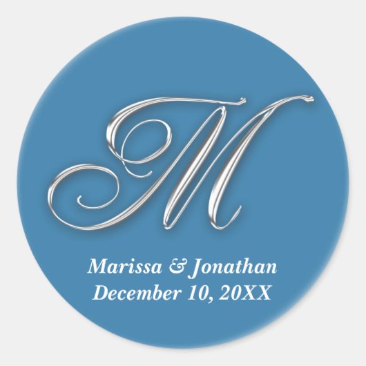 イニシャルMブルーモノグラム名前をカスタムするウィープシール ラウンドシール (正面)