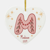 イニシャルMベビーS初めてのクリスマスパターン セラミックオーナメント (正面)