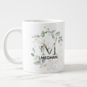 イニシャルMモノグラムグリーンラリーマグ（名前付き） ジャンボコーヒーマグカップ