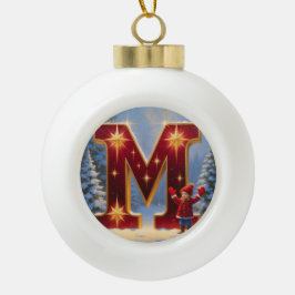 イニシャルM クリスマス ミトン 　パーソナライズ セラミックボールオーナメント