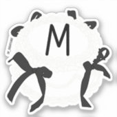 イニシャルM 黒と白のリボン ビンテージケーキ シール (正面)